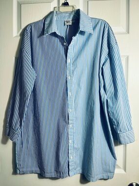Princess Polly Mens Two-Tone Blue Striped Button-Up Shirt L